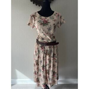 VTG LANZ ORIGINALS Dress PK Floral Sz M Romantic Prairie Cottage Valley Country